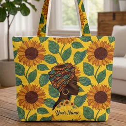 African Woman Headwrap Gold Earring Sunflowers Wreath - Everyday Carry Gift Quilted Tote Bag
