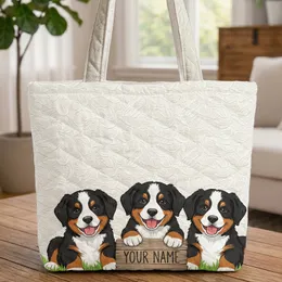 Bernese Mountain Dog Puppies Wooden Sign 'Your Name' - Everyday Carry Gift Dog Lover Quilted Tote Bag