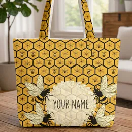 Ornate Bees Golden Honeycomb Personalized Floral Name Wreath - Everyday Carry Gift Quilted Tote Bag