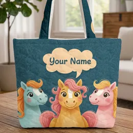 Personalized Cartoon Horses - Everyday Carry Gift for Horse Lover Quilted Tote Bag