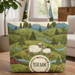Personalized Sheep Meadow Barn Farm Lover Everyday Carry Gift Quilted Tote Bag