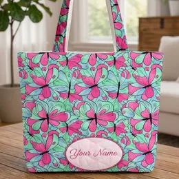 Butterfly Wings Ornate Calligraphy Name Medallion with Delicate Border Everyday Carry Gift Quilted Tote Bag