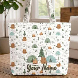 Personalized Camping Scene Tents Campfire Backpack - Everyday Carry Gift for Campers Quilted Tote Bag