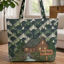 Rustic Log Cabin Mountain River Wooden Sign - Everyday Carry Gift for Outdoors Lover Quilted Tote Bag
