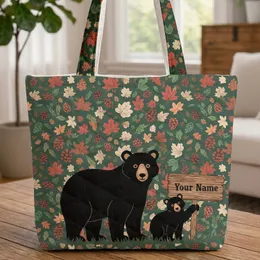 Adult Cub Black Bears Pinecone Maple Leaf - Wildlife Lover Everyday Carry Gift Quilted Tote Bag