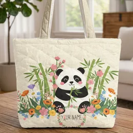 Panda Bamboo Cherry Blossom Name Garland - Wildlife Lover Everyday Gift Quilted Tote Bag