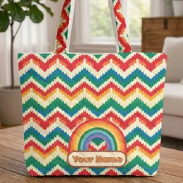 Colorful Rainbow Arc Chevron Heart Cartouche Everyday Carry Market Day Gift Quilted Tote Bag
