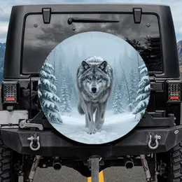 Majestic Grey Wolf Piercing Blue Eyes Misty Winter Forest - Wildlife Lover Gift Spare Tire Cover