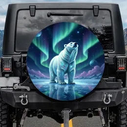 Polar Bear Reflective Ice Cosmic Nebula Aurora Borealis - Wildlife Lover Gift Spare Tire Cover