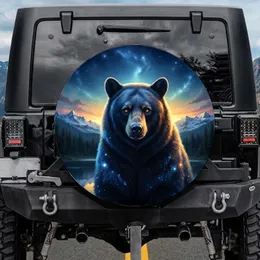 Majestic Black Bear Pine Forest Lake Mountains Night Sky - Wildlife Lover Gift Spare Tire Cover