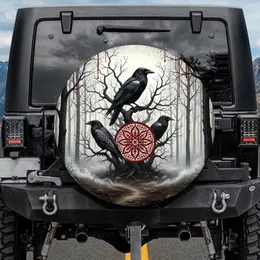 Black Ravens Crimson Emblem Ancient Trees Eerie Forest - Dark Fantasy Fan Gift Spare Tire Cover