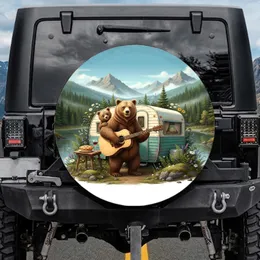 Brown Bear Guitar Camper Wildflower Forest - Camping Lover Gift Spare Tire Cover