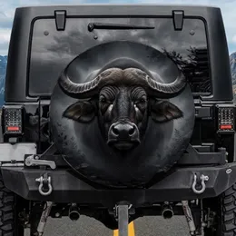 Powerful Water Buffalo Head Dramatic Close-up Portrait - Wildlife Lover Gift Spare Tire Cover