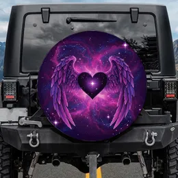 Black Heart Purple Core Feathered Wings Cosmic Nebula Stars - Celestial Car Decor Gift Spare Tire Cover