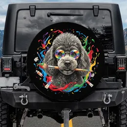 Grey Poodle Head Glasses Paintbrush - Art Studio For Artists Spare Tire Cover