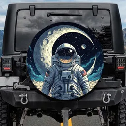Astronaut American Flag Space Moon Lunar Landscape - Retro Explorer Gift Spare Tire Cover