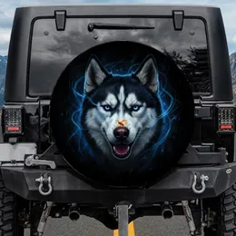 Siberian Husky Blue Eyes Firefly Blue Light Dark Void Wildlife Lover Gift For Husky Lovers Spare Tire Cover
