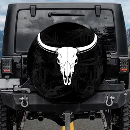 Western Desert Bull Skull Curving Horns Cactus Tumbleweed - Outdoor Vehicle Decor Gift Spare Tire Cover