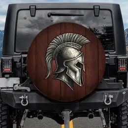Spartan Warrior Helmet Distressed Wood - Ancient History Lover Gift Spare Tire Cover