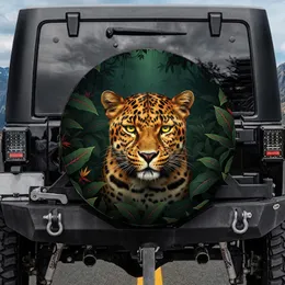 Vibrant Orange Leopard Head Tropical Jungle Foliage - Wildlife Lover Gift Spare Tire Cover