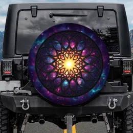 Stained Glass Cosmic Rosette Golden Star Galaxy - Astronomy Lover Gift Spare Tire Cover