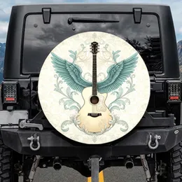 Acoustic Guitar Feathered Wings Rococo Floral - Music Lover Gift Spare Tire Cover