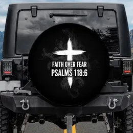 Faith Over Fear Brushstroke Cross Psalms 118:6 - Christian Lifestyle Encouragement Spare Tire Cover