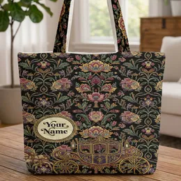 Ornate Horse-Drawn Royal Carriage Botanical Florals - Everyday Carry Gift Quilted Tote Bag