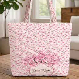 Blossoming Cherry Tree Wreath Personalized Name - Everyday Carry Gift Quilted Tote Bag