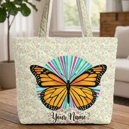 Monarch Butterfly Botanical Floral Everyday Carry Gift for Butterfly Lover Quilted Tote Bag