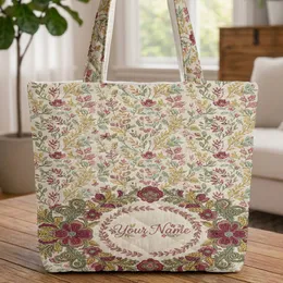 Ornate Floral Wreath Botanical Leaves Vines Berry Clusters Leaf Garland - Everyday Carry Gift Quilted Tote Bag