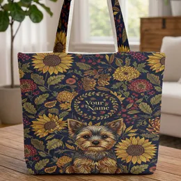 Yorkshire Terrier Sunflower Chrysanthemum Autumn Berries - Everyday Carry Gift for Dog Lovers Quilted Tote Bag