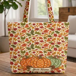 Autumn Pumpkins Fall Leaves Pinecones Everyday Carry Gift Quilted Tote Bag