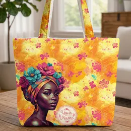 African Woman Floral Headwrap Medallion Paint Splatter Butterflies - Everyday Carry Gift Quilted Tote Bag