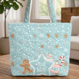 Gingerbread Man Ornament Candy Cane Snowflakes Christmas Everyday Carry Gift Quilted Tote Bag