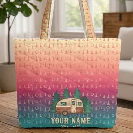 Vintage Camper Moon Stars Forest Road Trip Carry Gift Quilted Tote Bag