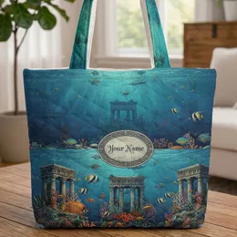 Ancient Underwater Ruins Coral Fish Personalized - Travel Essentials Gift for Ocean Lover Quilted Tote Bag