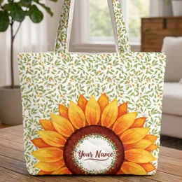 Sunflower Berries Floral Wreath Everyday Carry Gift Quilted Tote Bag