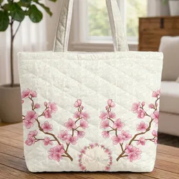 Blooming Cherry Blossom Willow Calligraphy Name - Everyday Carry Gift Quilted Tote Bag