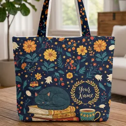 Black Cat Vintage Books Chrysanthemum Bellflower - Everyday Carry Cat Book Lover Gift Quilted Tote Bag