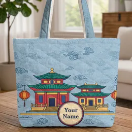 Chinese Temple Lanterns Auspicious Clouds Medallion - Travel Essentials Quilted Tote Bag