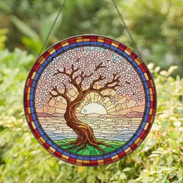Ancient Cherry Blossom Tree Pink Blossoms Mosaic Sunset Waters - Home Decor Gift Stained Glass Suncatcher