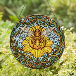 Honey Bee Golden Flowers Leaf Vines Nature - Kitchen Window Home Decor Gift for Bee Lover Stained Glass Suncatcher