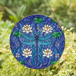 Blue Dragonfly White Lotus Water Lily Pads Aquatic Garden - Home Decor Gift for Gardeners Stained Glass Suncatcher
