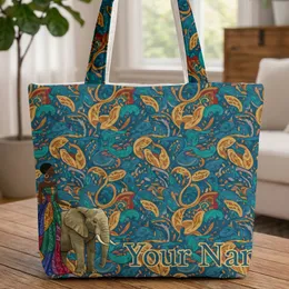 Personalized Elegant African Woman Patchwork Dress Gentle Elephant Travel Essentials Quilted Tote Bag