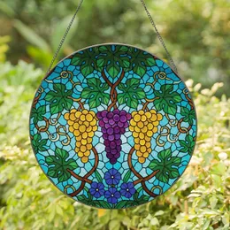 Tiffany Stained Glass Grapes Grapevines Blue Flowers Mosaic Sky - Home Decor Gift Stained Glass Suncatcher