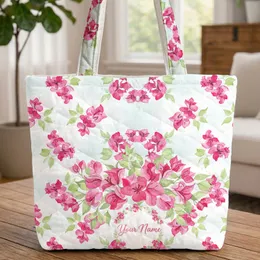 Ornate Bougainvillea Flower Botanical Bouquet Name Wreath - Everyday Carry Gift Quilted Tote Bag