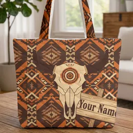 Ornate Bull Skull Concentric Circle Southwestern Geometric Everyday Carry Gift Quilted Tote Bag