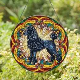 Black Poodle Curly Fur Jewel Tones Organic Shapes Home Decor Gift for Poodle Lover Stained Glass Suncatcher