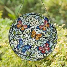 Jewel Tone Butterflies Stained Glass Sky Mosaic - Home Decor Gift for Butterfly Lovers Stained Glass Suncatcher